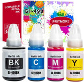GI-490 Ink Bottle 4-Color Replacement for Canon GI-490 GI 490 Refill Ink Use for PIXMA G3400 G3410 G2400 G1400 G1411 G2411 G3411,Prints Up to 8,000 Pages (Black* 1, Cyan* 1, Magenta* 1, Yellow* 1)