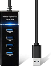 4 Port USB 3.0 Hub Adapter - Ultra Slim Data USB Hub with 1.2M Extended Cable and LED Indicator Compatible for MacBook/Mac mini/iPad/PC/PS4/PS5, Flash Drive, Mobile HDD