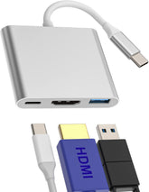 USB C to HDMI+Type-C+USB-A Adapter(3in1)OTG Cable Accessorie TV Digital AV Port Converter Projector Monitor Sync Screen Thunderbolt Charger Splitter 3.0 Mouse Port Adaptador Cord for Samsung Google LG