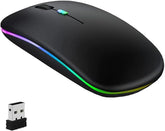 Mouse W10 Dual model Mouse Wireless and Bluetooth RGB Silent Click Matte texture Slim and Ergonomic Design for MacBook Pro, Air, Laptop, PC, iPad Pro, Computer, Smart Al Charging USB-C, Black