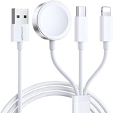 Joyroom S-IW008 3-in-1 iP Watch Magnetic Charger+Lightning+Type-C cable USB-A 1.2m-White|12 Months Warranty