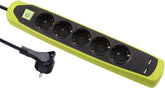 iLOCK Power Strip 5 Outlets With Switch & 2 USB - Green Silicon Cover
