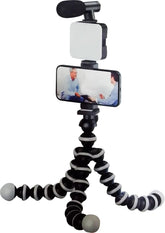 PLOKAMA - PK-775-5-in-1 Smartphone Video Rig, Camera Mount Stabilizer with LED Light, Microphone, U-Grip Handle - (Black)