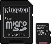 Kingston 64GB microSDXC Card /Class 10 with Adapter 64.0 GBWORLD TRADE FOR COMPUTER -LAPTOPKingston 64GB microSDXC Card /Class 10FLASH MEMORYThe Kingston 64GB microSDXC Card offers ample storage space for your apps, photos, and videos. Its Class 10 performance ensures smooth video recording and quick file