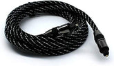 Black 2M fiber optic digital audio cable with a 7mm thickness, ideal for home theaters, gaming consoles, and high-quality sound systems