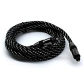 Black 5M fiber optic digital audio cable with a 7mm thickness, designed for high-quality sound transmission in home theater systems and gaming setups