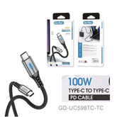 GO-DES 100W Ultra Fast Charging 5A USB-C to USB-C Cable, 2 meters long, nylon braided, compatible with iPhone 15, MacBook, tablets, and Android devices