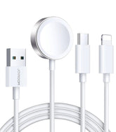 S-IW008 3-in-1 Magnetic Charger with Lightning, Type-C, and iP Watch Charging – 1.2M White