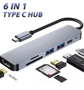 6-in-1 USB-C Hub with 4K HDMI, USB 3.0, DP Adapter, and Type-C Charging