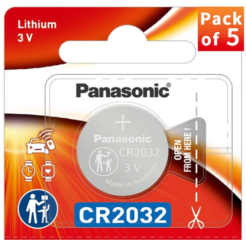 PANASONIC BATTERIES CR2032 LITHIUM BATTERY, 3V, COIN CELL (5 pieces)