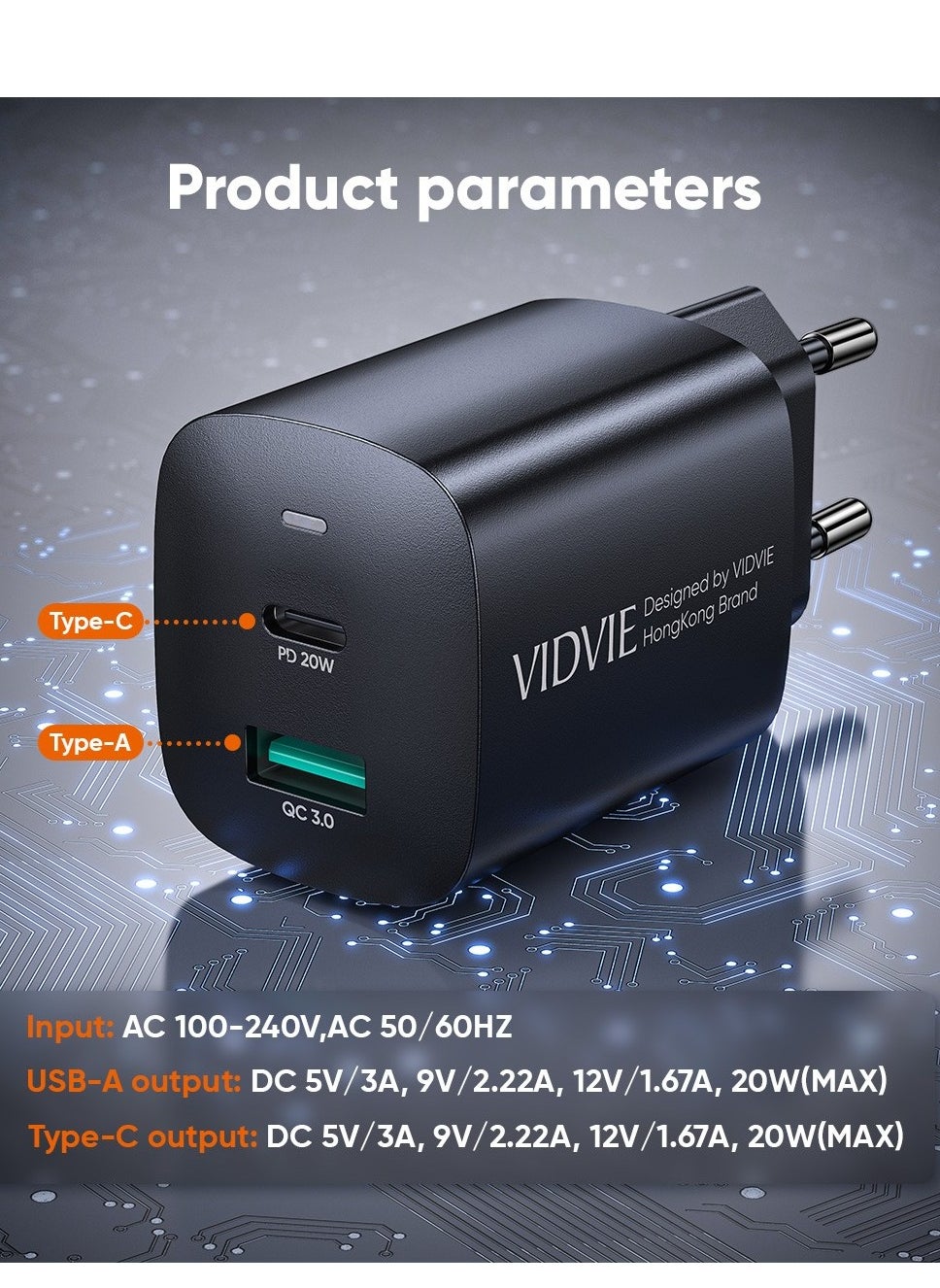 VIDVIE 20W PD Fast Charger + iPhone Cable – High-Speed Charging for Apple Devices