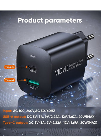 VIDVIE 20W PD Fast Charger + iPhone Cable – High-Speed Charging for Apple Devices