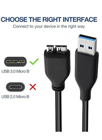 Black 30cm USB 3.0 data cable for external hard disk and tablet charger, super speed transfer