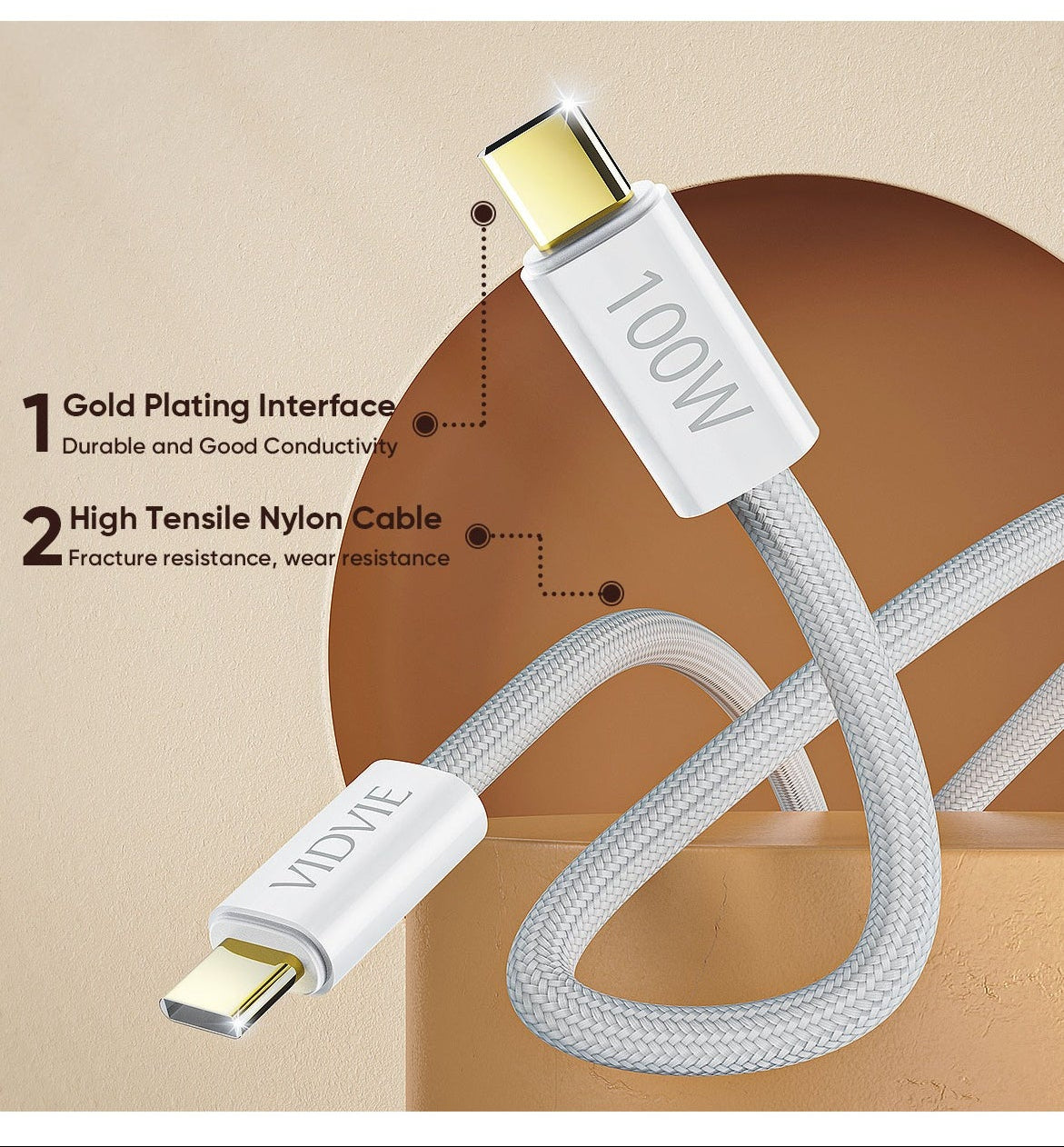VIDVIE Type-C to Type-C Data Cable CB4011CandC – 120cm, Fast Charging & Data Transfer