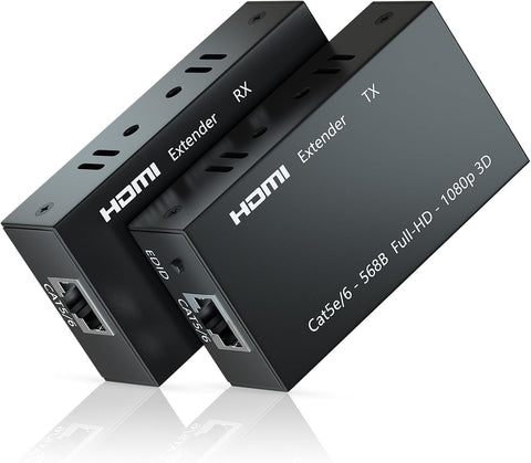 HDMI Extender, 1080P Transmitter and Receiver Up to 60 Meters (196ft), Ethernet Sender Repeater Over Single Cat5e/Cat6/Cat7 Cable, HDMI to RJ45 Converter