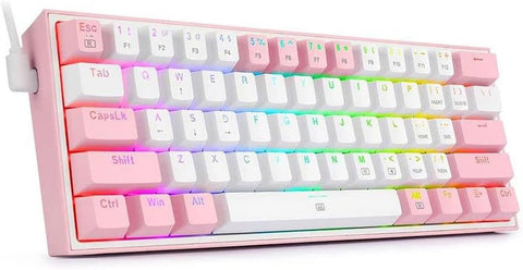 Redragon K617 Fizz 60% Wired RGB Gaming Keyboard - Red Switches - English & Arabic Keys - White Pink