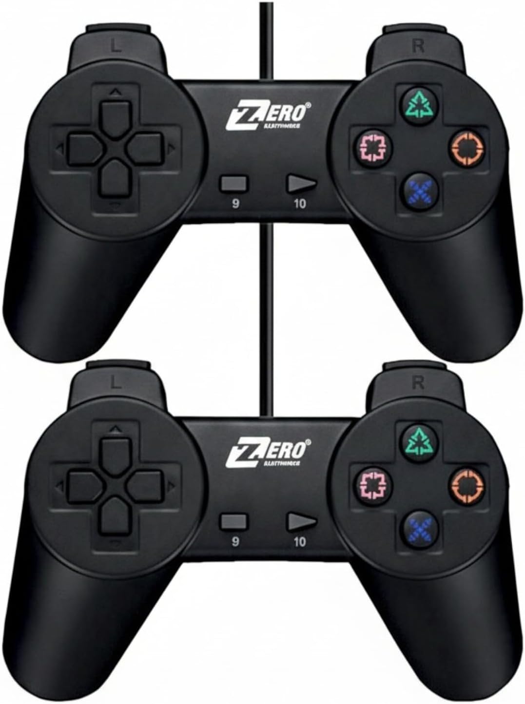 Dual USB Wired Gaming Controllers for PC & Laptop, Single Cable 2-Player, Black, 2 Pack with Single Cable Design,