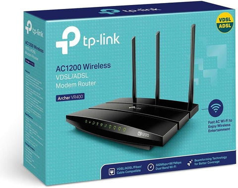 TP-Link Archer VR400-AC1200 Wireless Gigabit VDSL/ADSL Modem Router, Black