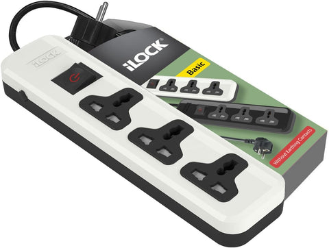 iLOCK power strip 3 universal outlets without earthing - (Basic) (White)