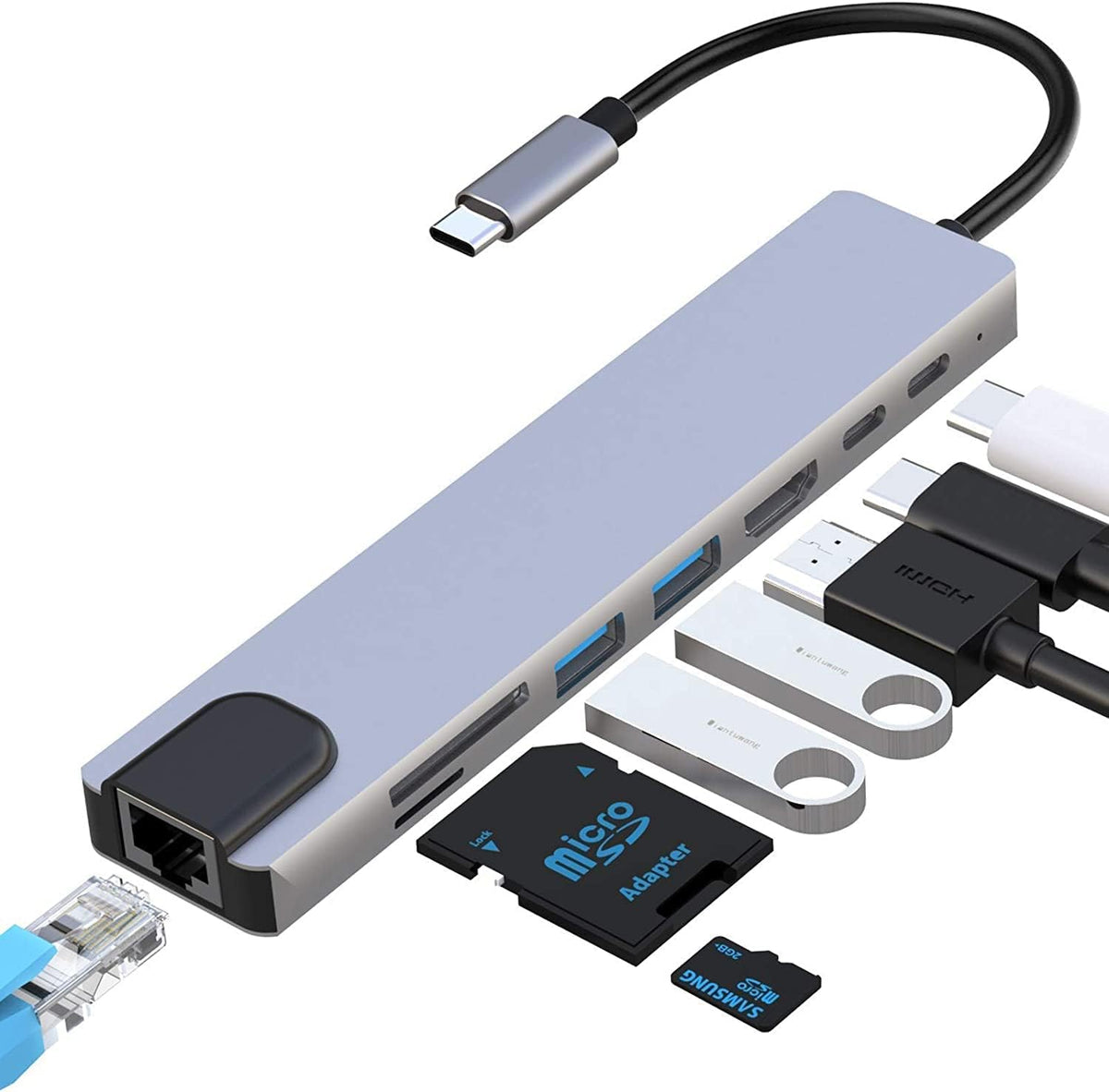 USB C Hub, Aluminum 8-in-1 Type C Hub with HDMI, RJ45 Ethernet,100W PD Charging, SD TF Card Reader, USB 3.0,USB 2.0, Type C Hub Compatible with MacBook Pro and More