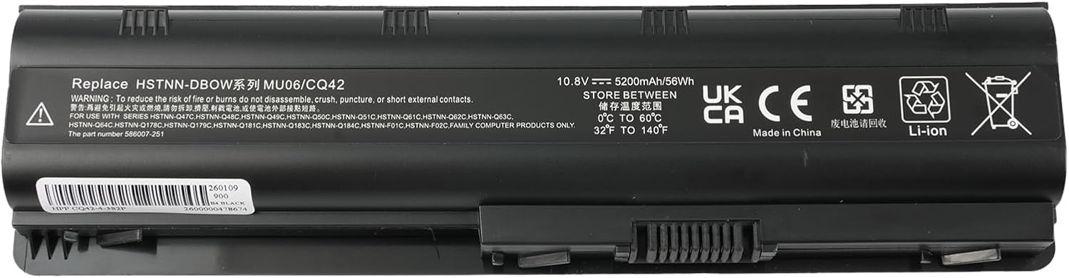 MU06 MU09 Laptop Battery for HP G62 G42 586028-341 588178-141 WD548AA WD549AA 593562-001 CQ58 Pavillon DV6 DV7 G62 G72 G6 G7 DM4 HSTNN-LB0W HSTNN-LB0W 【10.8V/5200mAh】