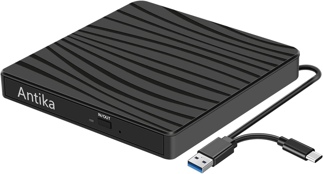 External CD/DVD Drive for Laptop, USB 3.0 & Type-C Portable CD DVD +/-RW Burner Optical