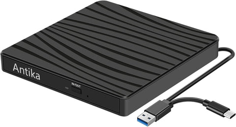 External CD/DVD Drive for Laptop, USB 3.0 & Type-C Portable CD DVD +/-RW Burner Optical