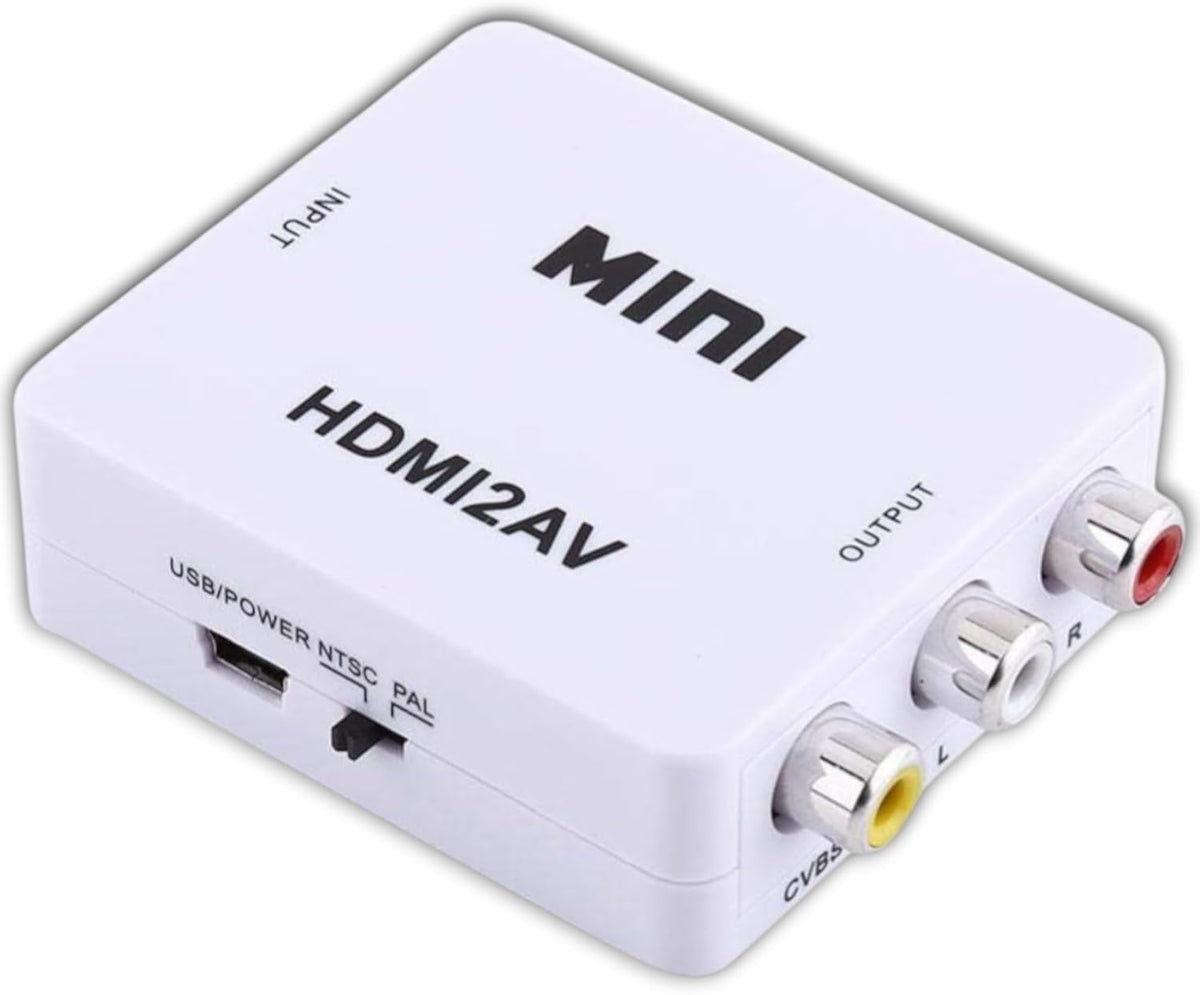 HDMI To AV Composite Video Adapter with Audio Support – Mini HD2AV 1080p Converter – USB Powered, Plug & Play – White