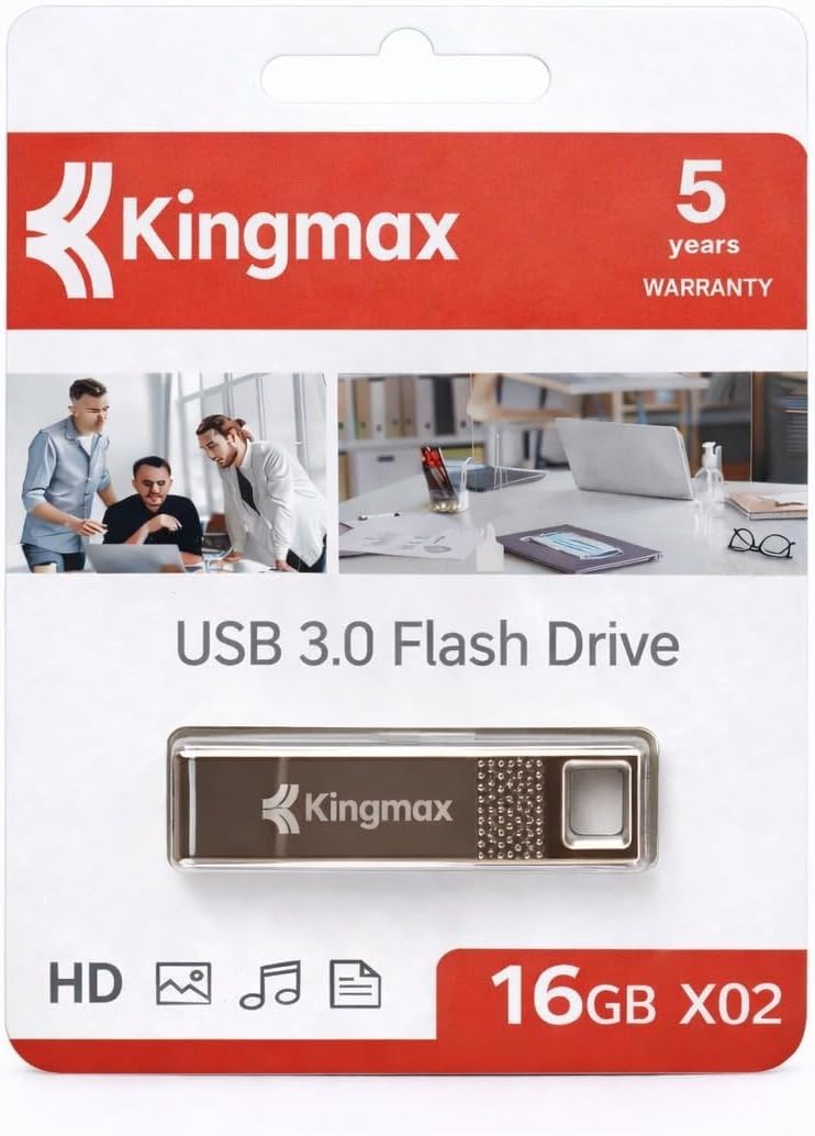 Kingmax USB 2.0 Flash Drive 16GB X02, Portable Memory Stick, High-Speed Data Transfer, Compact & Durable Design, Ideal for Documents, Music, Photos & Videos, 5-Year Warranty