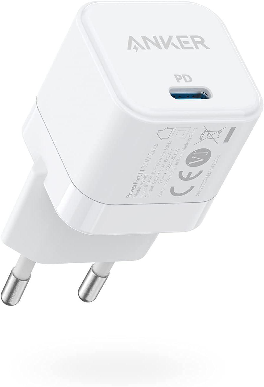 Anker PowerPort III 20W USB-C Power Supply Charging Cube Quick Charging Option, Compatible with iPhone 15/14/13/12 Series, Galaxy, Pixel 4/3, iPad/iPad Mini, White,18 Month Warranty