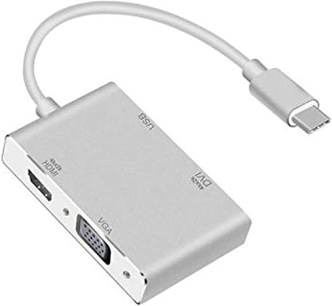 USB C to HDMI VGA Adapter + USB3, 4 in 1 USB Type C to VGA HDMI + USB 3 Splitter Converter Adapter 4K*2K