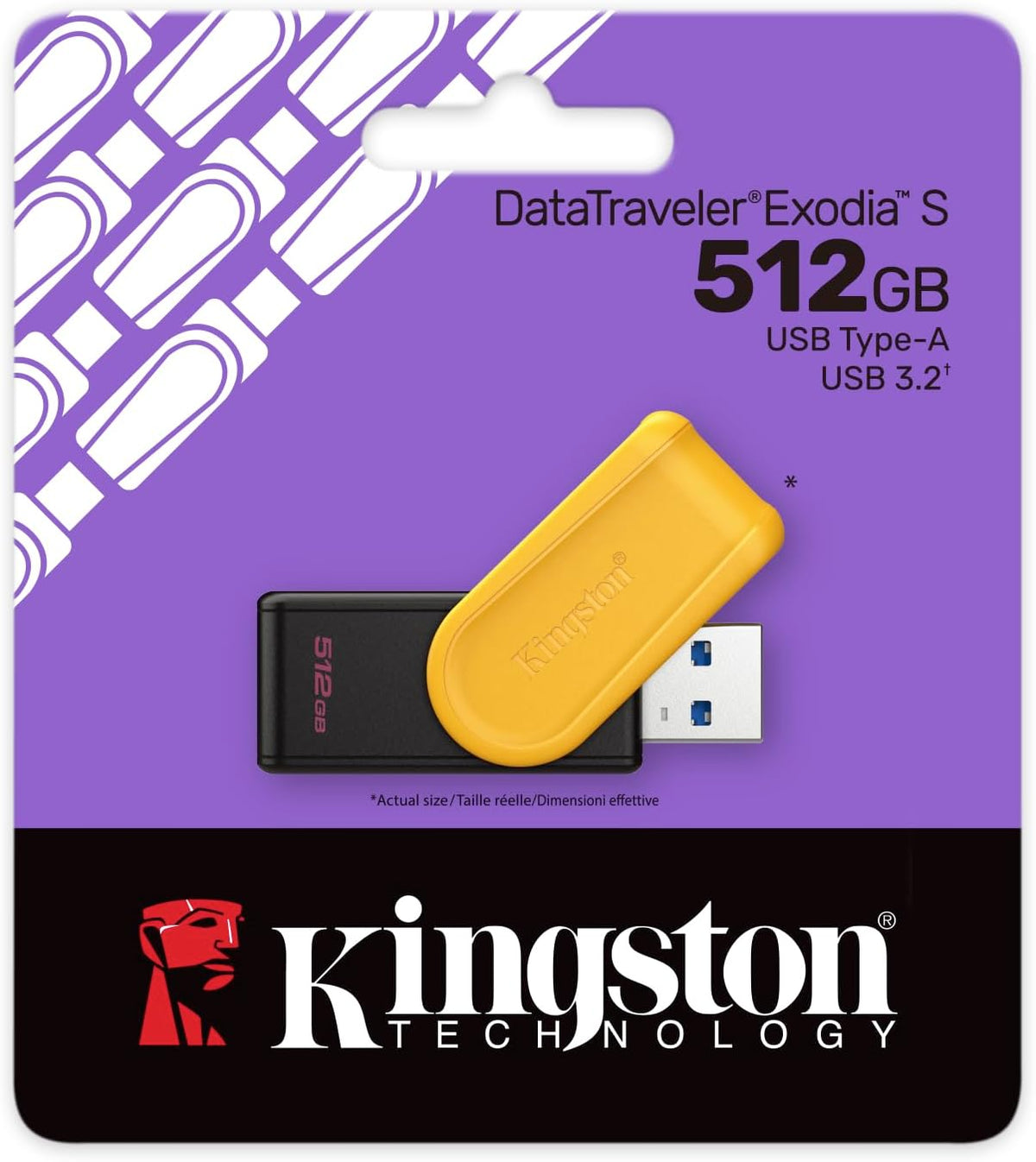 Kingston DataTraveler Exodia S USB Stick - 512GB - USB 3.2 Gen 1 - USB Type A - Black/Yellow - DTXS/512GB