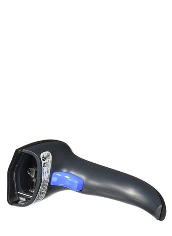 Datalogic QW2120 QuickScan Barcode Scanner with stand, black, ideal for retail, POS, and office barcode scanning.







