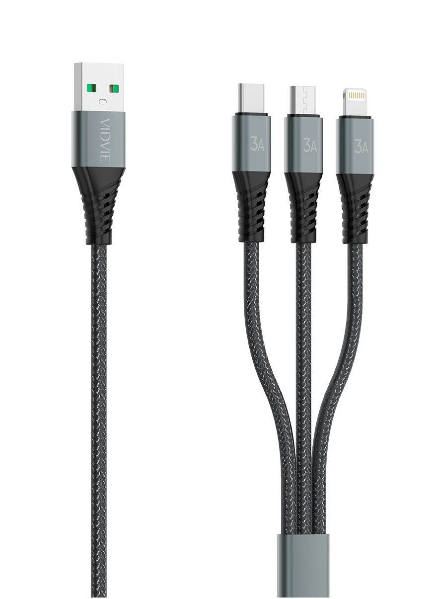 Cabel CB4022 3-in-1 USB-A Cable (1.2m) – Fast Charging for iPhone, Samsung, Realme, Xiaomi, and OPPO