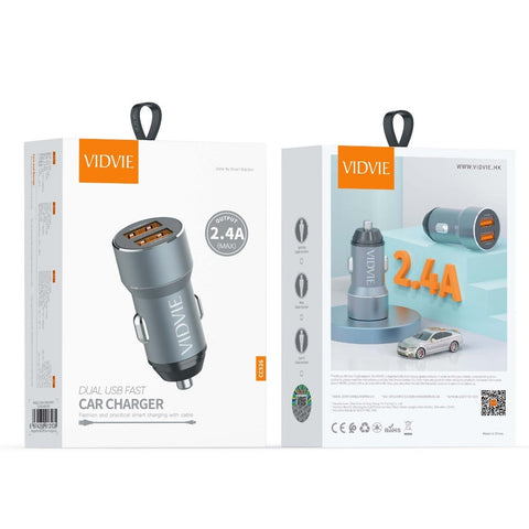 VIDVIE 2.4A Dual USB Car Charger – Fast Charging for Mobile Devices