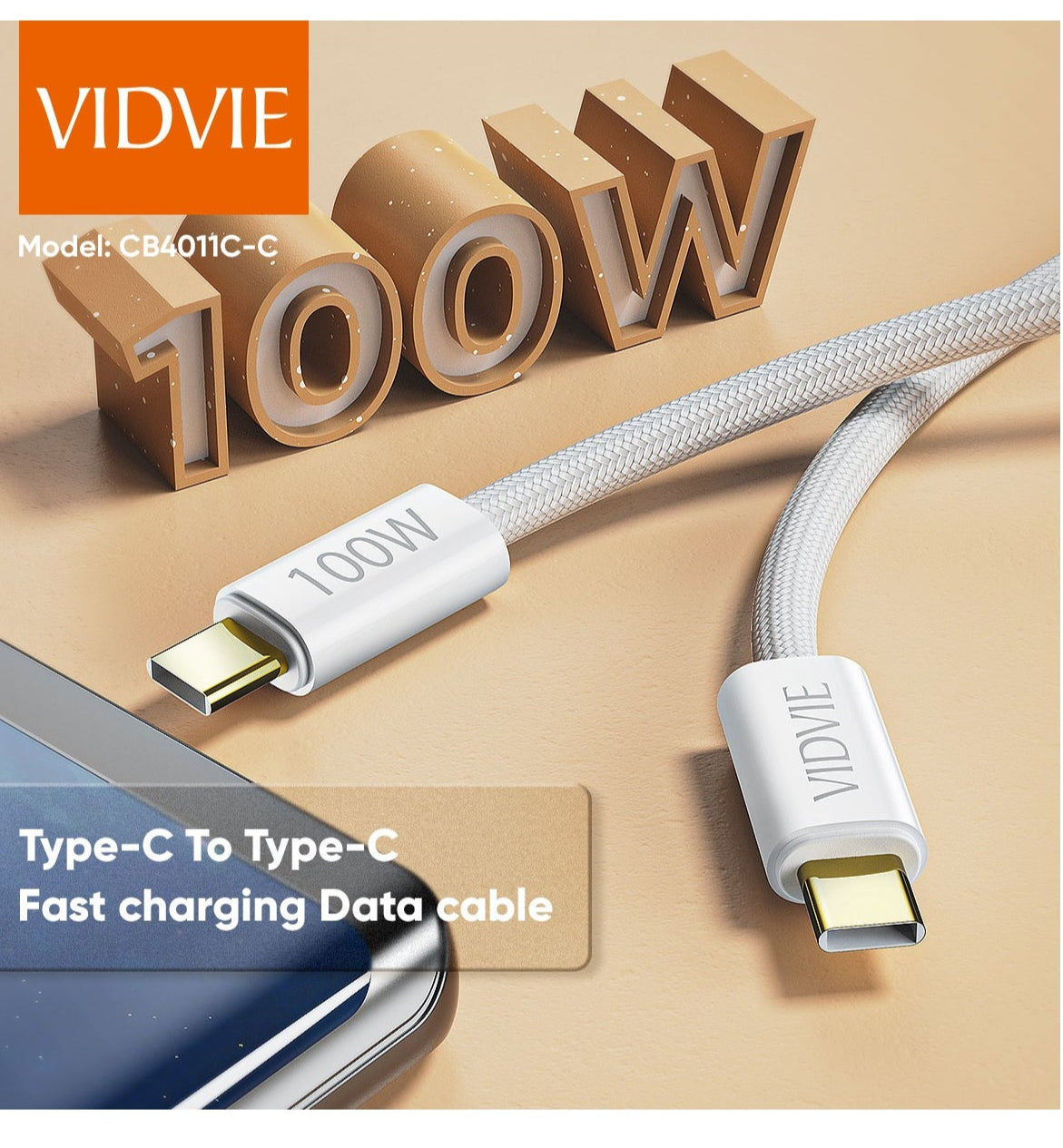 VIDVIE Type-C to Type-C Data Cable CB4011CandC – 120cm, Fast Charging & Data Transfer