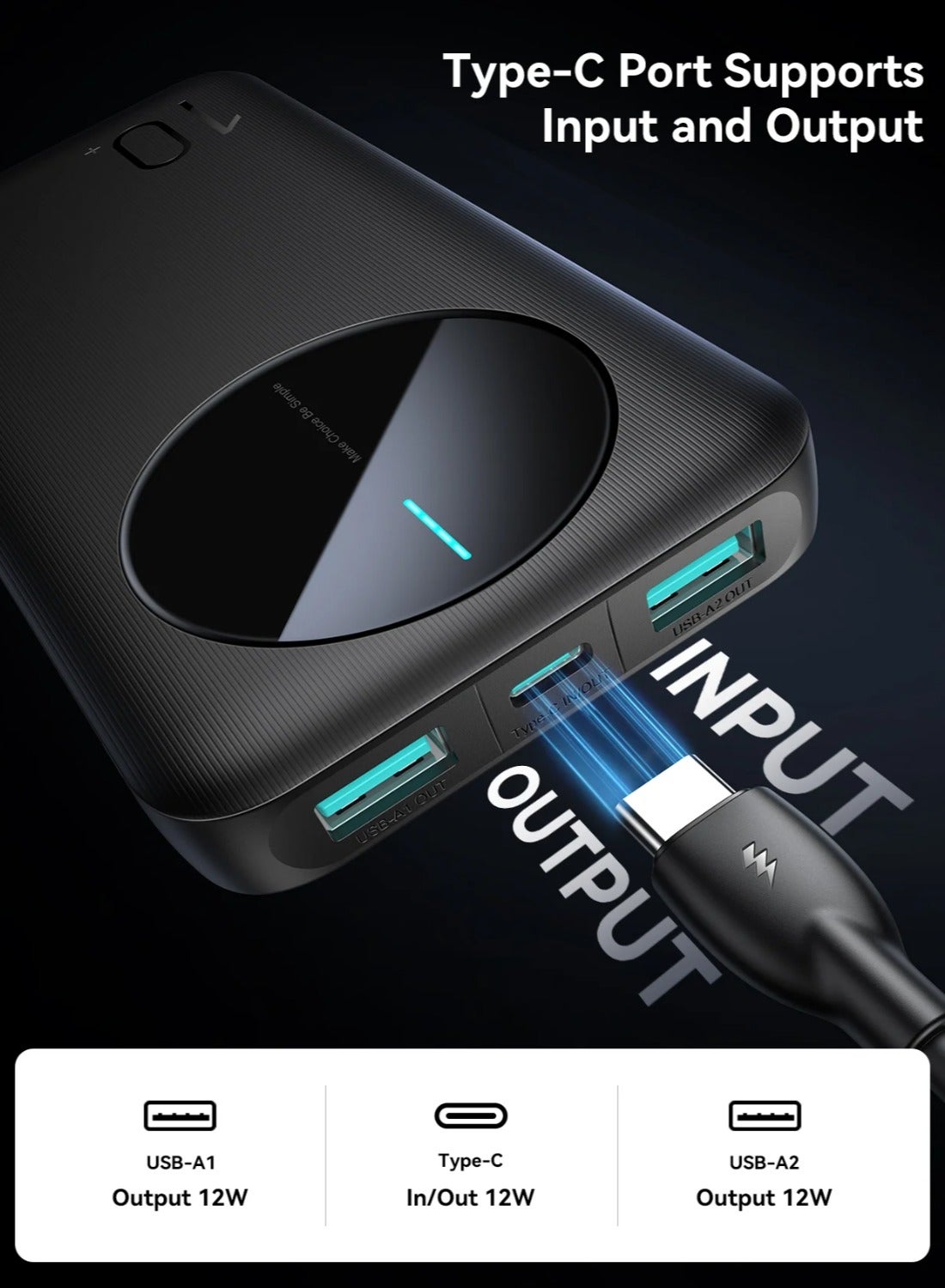 Joyroom JR-PBF12 10,000mAh Power Bank – Fast Charging with 3 Ports (Black)