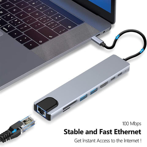USB C Hub, Aluminum 8-in-1 Type C Hub with HDMI, RJ45 Ethernet,100W PD Charging, SD TF Card Reader, USB 3.0,USB 2.0, Type C Hub Compatible with MacBook Pro and More