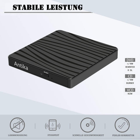 External CD/DVD Drive for Laptop, USB 3.0 & Type-C Portable CD DVD +/-RW Burner Optical