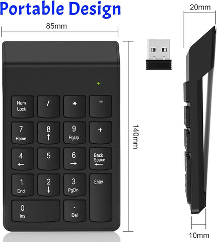Number Pad Wireless Numeric Keypad Numpad 18 Keys with a 2.4GHz USB Receiver ,Portable and Upgraded 10-Key Financial Accounting Numeric Pad for Surface Pro/laptops/desktops/PC