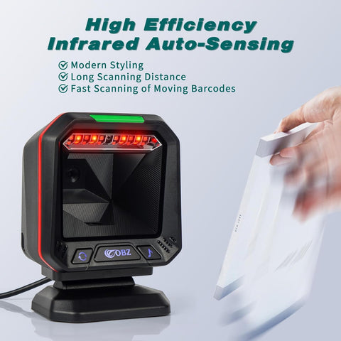 1D 2D Hands-Free Barcode Scanner, Omnidirectional USB Desktop Barcode Reader 2D QR Automatic Sensing Barcode Scanner, Wired Bar Code Reader Screen Scanning for Supermarket Library Warehouse POS PC