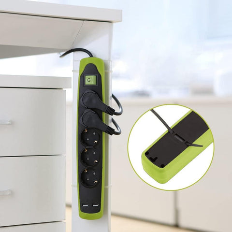 iLOCK Power Strip 5 Outlets With Switch & 2 USB - Green Silicon Cover
