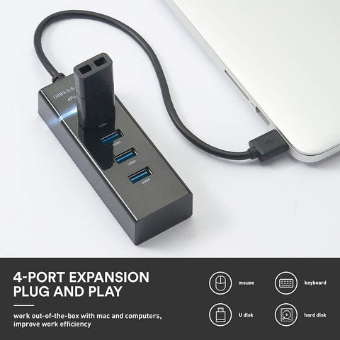 4 Port USB 3.0 Hub Adapter - Ultra Slim Data USB Hub with 1.2M Extended Cable and LED Indicator Compatible for MacBook/Mac mini/iPad/PC/PS4/PS5, Flash Drive, Mobile HDD