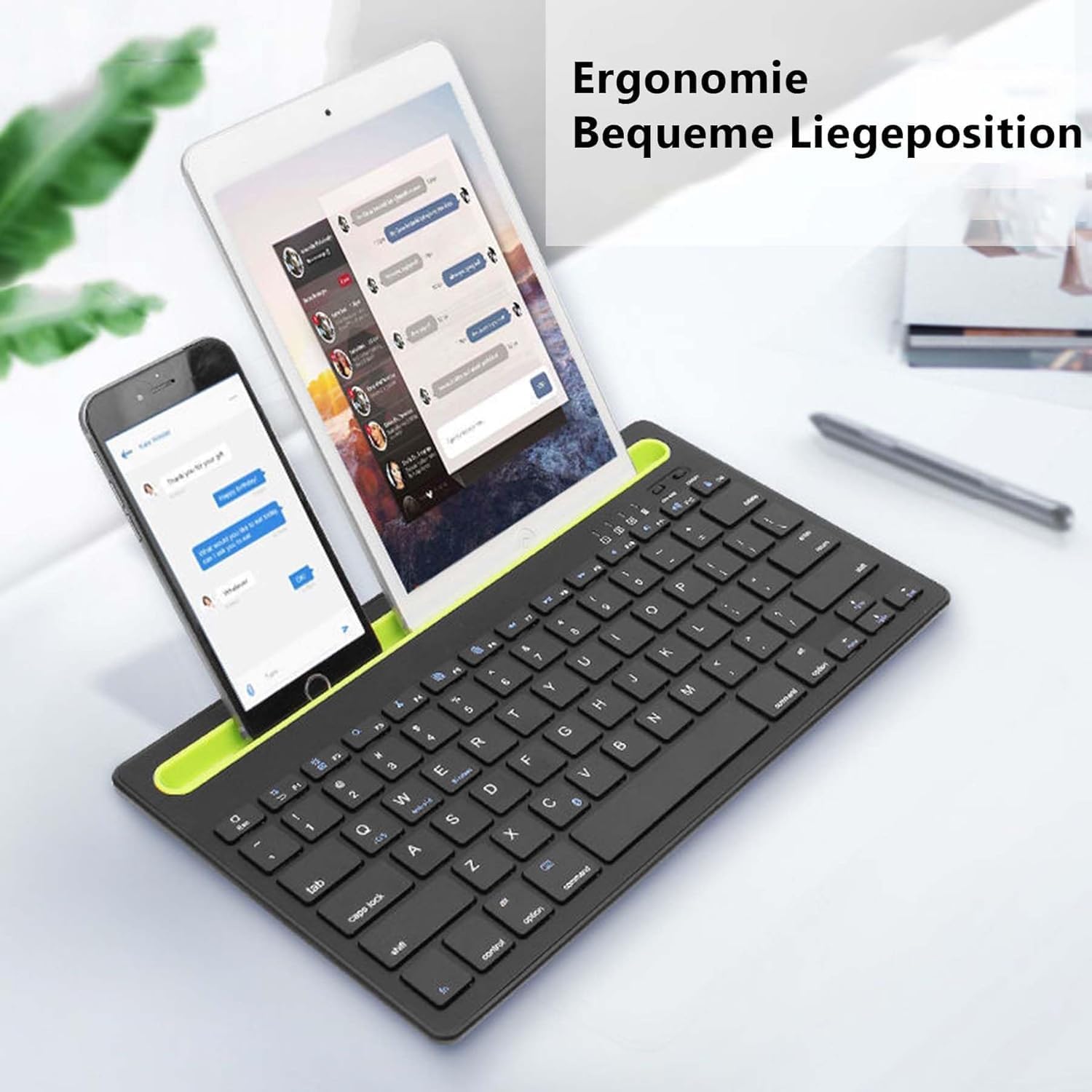 Rechargeable Dual Mode Tablet Keyboard Silent With Mobile Holder, Multi-Devices (BT1, BT2,BT3, 2.4Gh) -10m – IOS/Windows/Android For Smart TV, Tablet (Arabic/Eng. Key) | Black