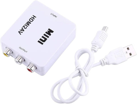 HDMI To AV Composite Video Adapter with Audio Support – Mini HD2AV 1080p Converter – USB Powered, Plug & Play – White