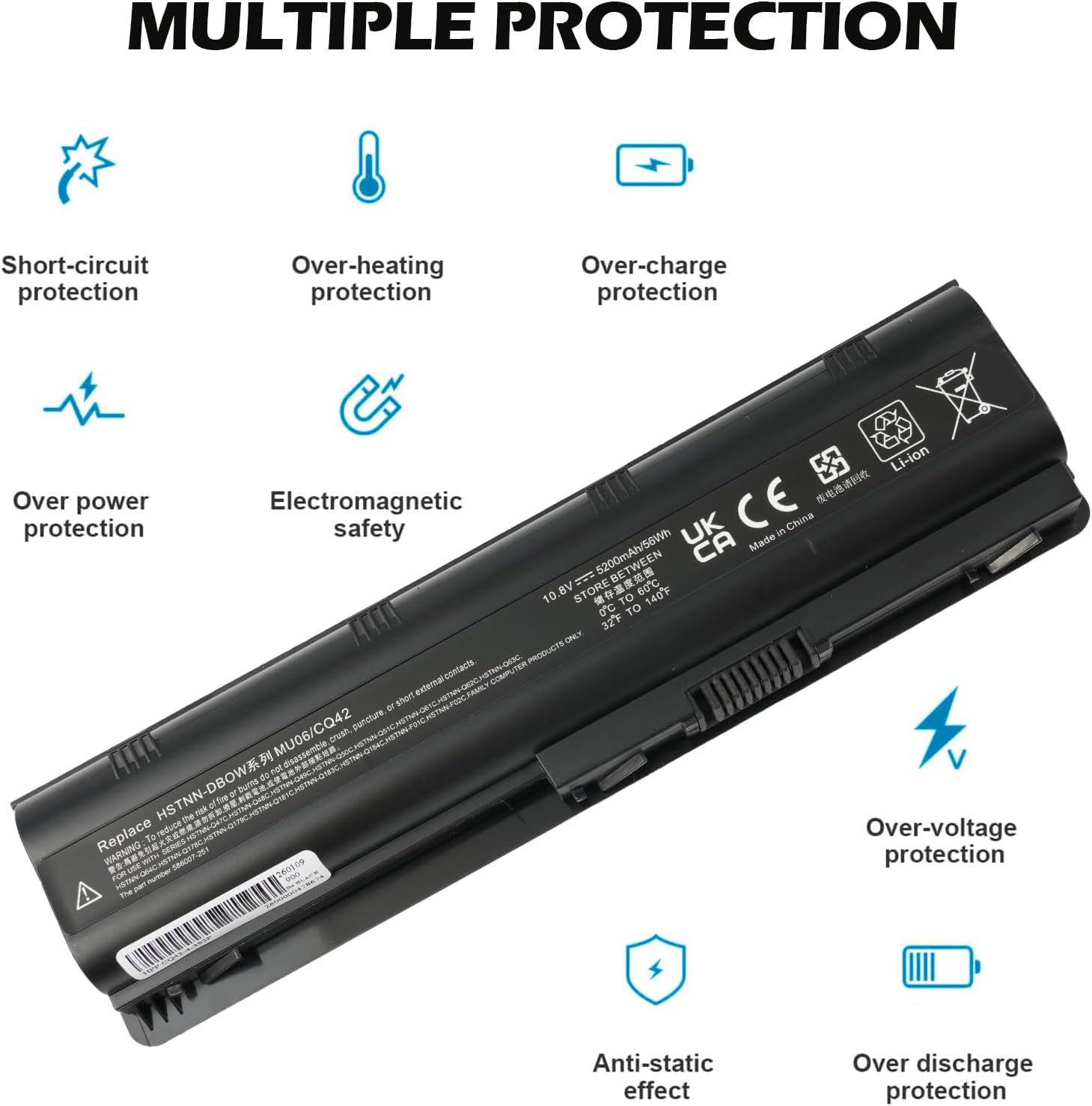 MU06 MU09 Laptop Battery for HP G62 G42 586028-341 588178-141 WD548AA WD549AA 593562-001 CQ58 Pavillon DV6 DV7 G62 G72 G6 G7 DM4 HSTNN-LB0W HSTNN-LB0W 【10.8V/5200mAh】
