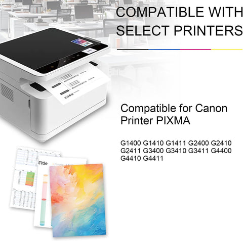 GI-490 Ink Bottle 4-Color Replacement for Canon GI-490 GI 490 Refill Ink Use for PIXMA G3400 G3410 G2400 G1400 G1411 G2411 G3411,Prints Up to 8,000 Pages (Black* 1, Cyan* 1, Magenta* 1, Yellow* 1)