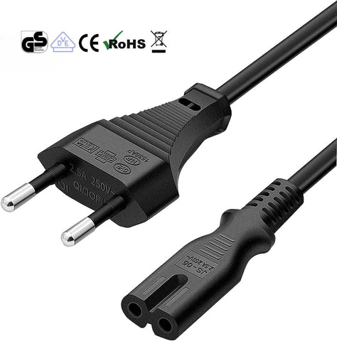1 Meter 2 Pin Euro Plug C7 to Figure of 8 Power Cable for Samsung Philips LG Sony TV, PS4, PS3, Computer Monitors, Printers (1 Black)