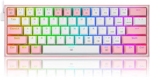 Redragon K617 Fizz 60% Wired RGB Gaming Keyboard - Red Switches - English & Arabic Keys - White Pink