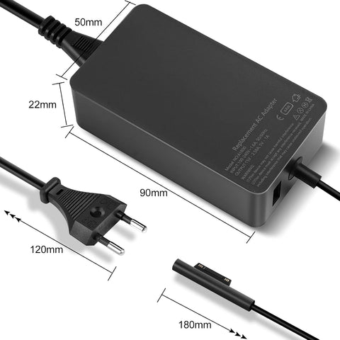 Surface Pro Charger, 44W 15V 2.58A (works with 39W/36W/24W) Microsoft Power Supply for Surface Pro 3/4/5/6, Windows Tablet, Surface Book 1/2, Surface Laptop 1/2, Surface Go, 5V 1A USB Port